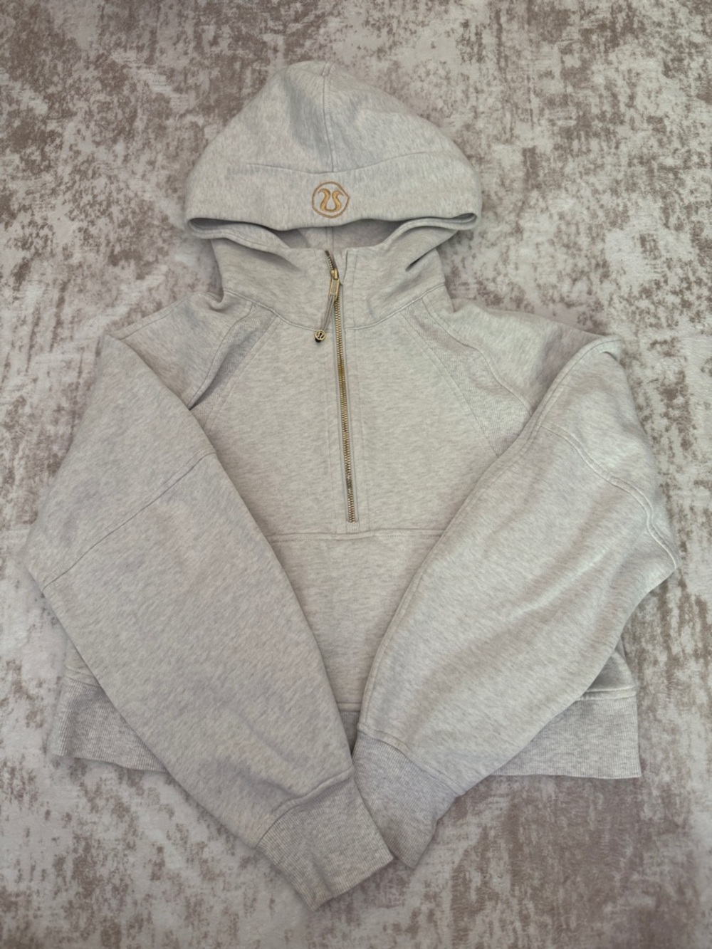 Lululemon Scuba Hoodie Light Gray with Gold Accents XS/S